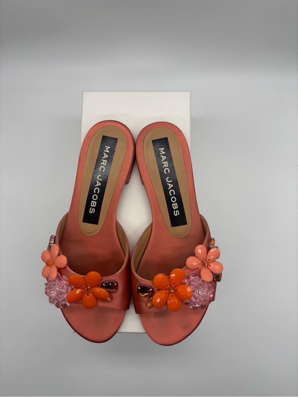 Marc Jacobs Coral and Orange Embellished Slide Mules